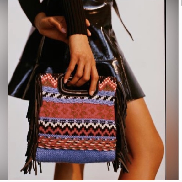 Rare Maje Knit Fringe Sweater Leather M Crossbody Bag - Picture 5 of 8